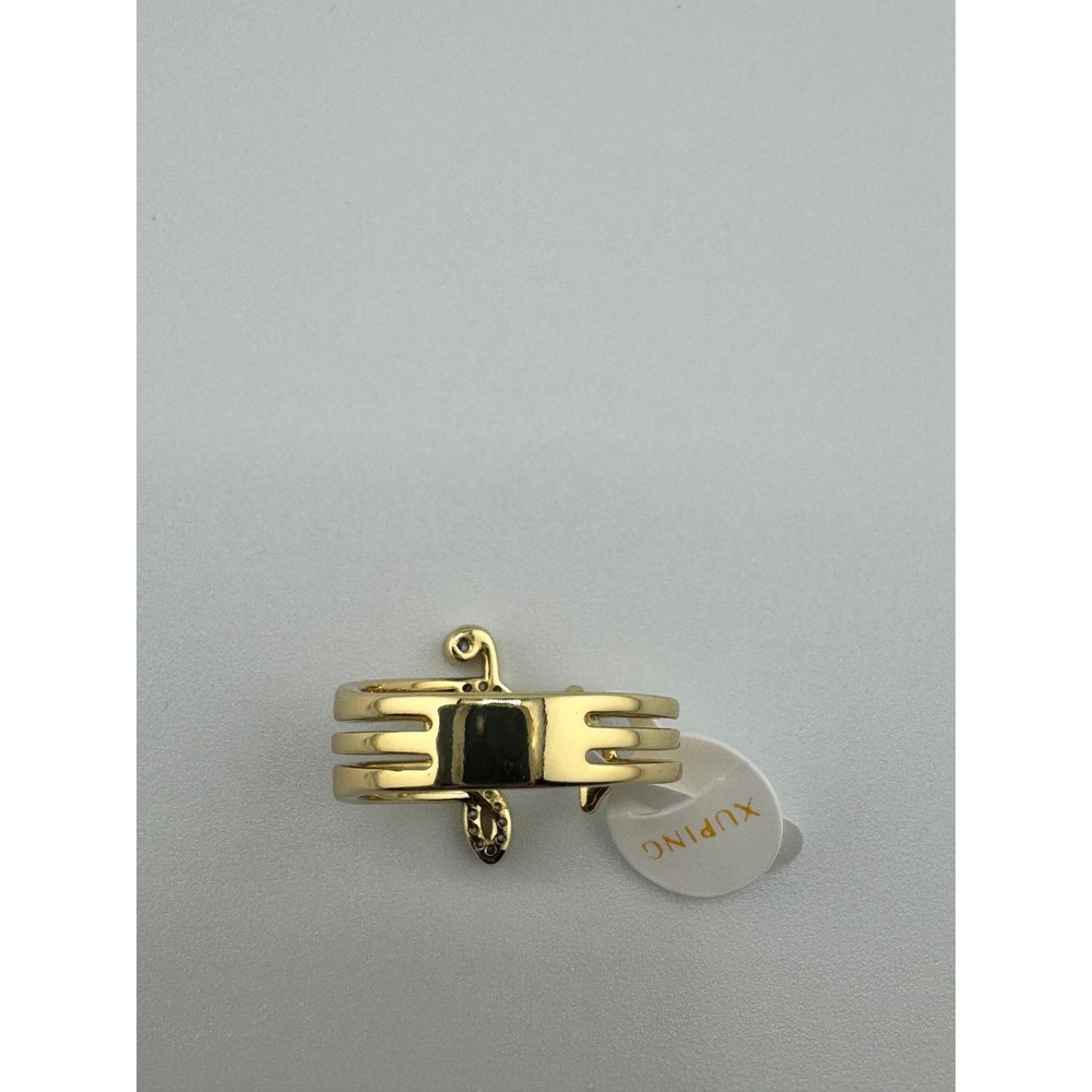 Gold Tone Music Treble Clef Note CZ Bypass Ring Size 6 Open size Adjustable - Picture 4 of 4
